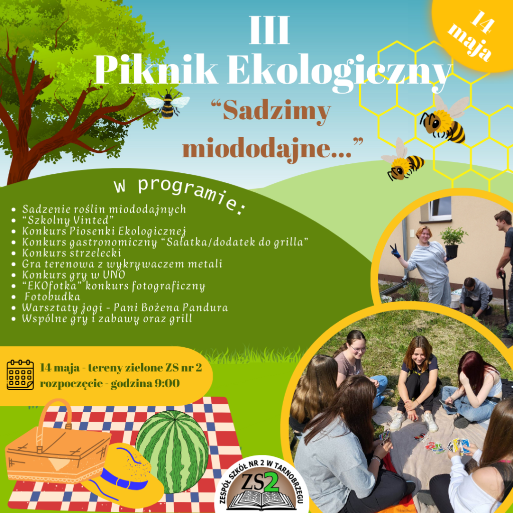 plakat z informacjami o szkolnym pikniku ekologicznym